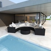 vidaXL 6-delige Loungeset met kussens poly rattan zwart