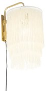 Oosterse wandlamp goud crème kap met franjes - Franxa