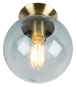 Art Deco plafondlamp messing met blauw glas - Pallon