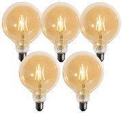 Set van 5 E27 dimbare LED lampen goud G125 4,9W 450 lm 2200K