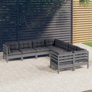 vidaXL 8-delige Loungeset met kussens massief grenenhout grijs