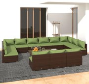 vidaXL 13-delige Loungeset met kussens poly rattan bruin