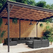 vidaXL 10-delige Loungeset met kussens poly rattan grijs