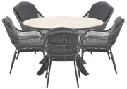 Garden Impressions Yima tuinset 6-delig licht grijs - Tulli tuintafel bruin Ø148 cm