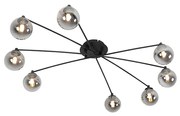 Moderne plafondlamp zwart 8-lichts met smoke glas - Athens Modern, Art Deco G9 rond Binnenverlichting Lamp