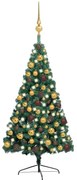 vidaXL Kunstkerstboom met LED's en kerstballen half 150 cm groen