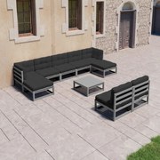 vidaXL 10-delige Loungeset met kussens massief grenenhout grijs