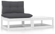 vidaXL 2-delige Loungeset met kussens massief grenenhout wit