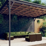 vidaXL 9-delige Loungeset met kussens poly rattan bruin