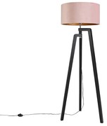 Vloerlamp tripod zwart met roze kap en goud 50 cm - Puros