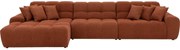 Goossens Excellent Bank Kubus - 40 X 40 Cm Stiksel oranje, stof, 1,5-zits, modern design met chaise longue links