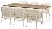 4 Seasons Outdoor Puccini dining set met Quatro tafel latte met Robusto teak blad 220 cm Sale beige weerbestendig