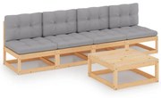 vidaXL 5-delige Loungeset met kussens massief grenenhout