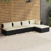 vidaXL 5-delige Loungeset met kussens poly rattan zwart