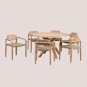 Ronde Tafelset (ø120 Cm) Met 6 Tuinstoelen Met Armleuningen Van Naele Hout Bruin - Tarwe - Sklum