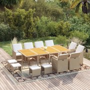 vidaXL 13-delige Tuinset met kussens poly rattan beige