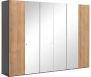 Goossens Kledingkast Easy Storage Ddk, Kledingkast 304 cm breed, 220 cm hoog, 2x draaideur en 4x spiegel draaideur midden