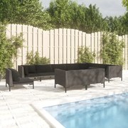 vidaXL 10-delige Loungeset met kussens poly rattan donkergrijs