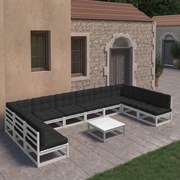 vidaXL 11-delige Loungeset met kussens massief grenenhout wit