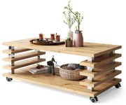 PORTO Eik Artisan - MODERNE KOFFIETAFEL MET LAMELLEN 2IN1, OP WIELEN/POTEN