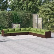 vidaXL 9-delige Loungeset met kussens poly rattan bruin