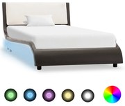 vidaXL Bedframe met LED kunstleer grijs en wit 90x200 cm