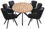 4 Seasons Outdoor Flores eetset met RVS Prado tafel - ellips teak blad 240 cm  Tuinset    houtkleur weerbestendig