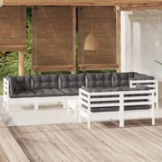 vidaXL 9-delige Loungeset met kussens massief grenenhout wit