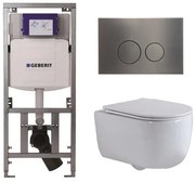 QeramiQ Dely Swirl Toiletset - 36.3x51.7cm - diepspoel - rimless - Geberit UP320 inbouwreservoir - slim zitting - gunmetal bedieningsplaat - ronde knoppen - wit mat 0701131/SW706198/SW1000766/SW1026257