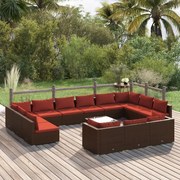 vidaXL 14-delige Loungeset met kussens poly rattan bruin