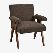 Lucca Fauteuil In Hout En Boucléstof Bouclé Chocolade Bruin - Sklum