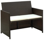 vidaXL Tuinbank 2-zits met kussens poly rattan bruin