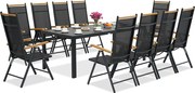 Verona Wood polywood aluminium tuinmeubelen met grote tafel voor 10 personen Garden Point zwart