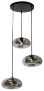 Art Deco hanglamp zwart met smoke glas rond 3-lichts - Ayesha Art Deco E27 Binnenverlichting Lamp