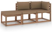 vidaXL 3-delige Loungeset pallet met kussens geïmpregneerd grenenhout