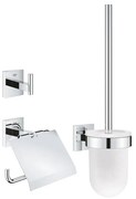 Grohe Start Cube accessoiresset 3-in-1 - closetrolhouder - met klep - handdoekhaak - met closetborstelgarnituur - met glazen inzet - chroom 41123000