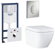 GROHE Euro toiletset compact met spoelrandloos en diepspoel inclusief inbouwreservoir en bedieningspaneel mat chroom 0729121/0729205/sw420164/