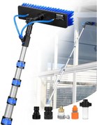 VEVOR Telescopische Wasborstel met Telescopisch Handvat, 7,3 m Lange Telescopische Steel met Uitschuifbare Steel, 180° Draaibare Borstelkop &amp; 20 m Slang, voor Huishoudelijk &amp; Buitengebruik, Zonnepanelendekken in Caravans