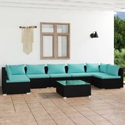 vidaXL 8-delige Loungeset met kussens poly rattan zwart