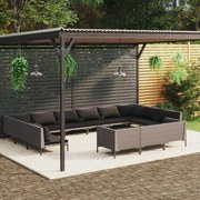 vidaXL 13-delige Loungeset met kussens poly rattan donkergrijs