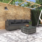 vidaXL 4-delige Loungeset met kussens poly rattan grijs