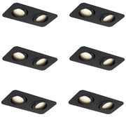 Buitenlamp Set van 6 Afgeronde inbouwspot zwart GU10 50mm draai- en kantelbaar IP44 2-lichts - Alberto Modern GU10 IP44 Buitenverlichting Lamp