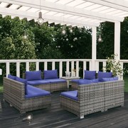 vidaXL 8-delige Loungeset met kussens poly rattan grijs