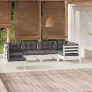 vidaXL 6-delige Loungeset met kussens grenenhout wit