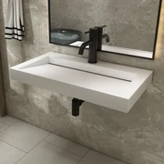 Saniclear Hoya solid surface wastafel 80x45,5cm met kraangat mat wit
