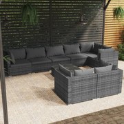 vidaXL 9-delige Loungeset met kussens poly rattan grijs