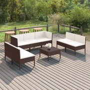 vidaXL 8-delige Loungeset met kussens poly rattan bruin