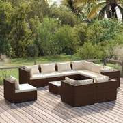 vidaXL 10-delige Loungeset met kussens poly rattan bruin