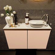 Mondiaz Fowy toiletmeubel 80cm rosee met witte waskom rechts en kraangat