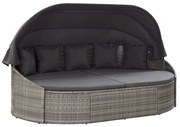 vidaXL Loungebed met luifel poly rattan grijs